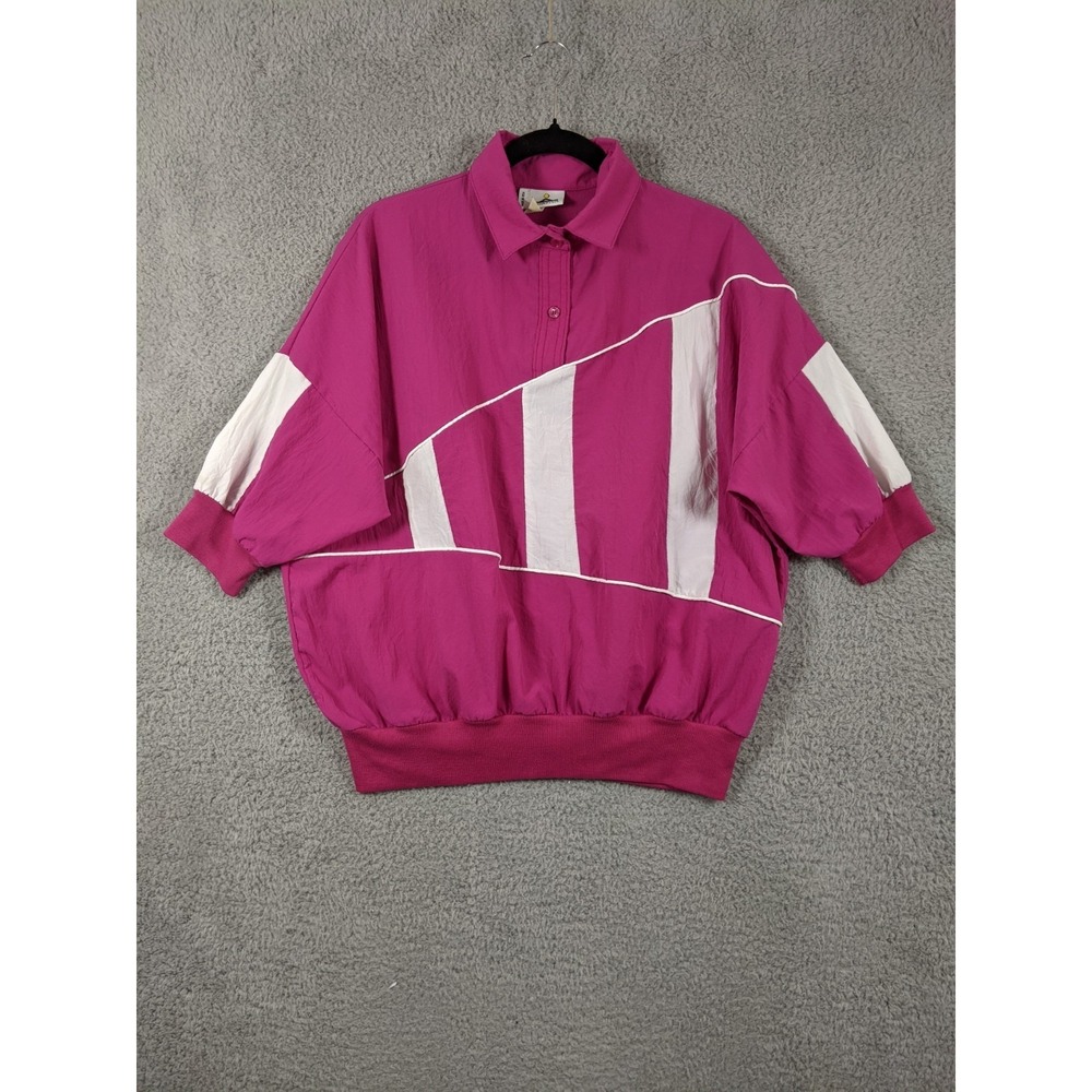 Vtg Cortiva Tennis Shirt Womens 2XL Pink White Colorblock Short Sleeve Retro 90s